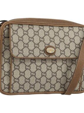 GUCCI GG Plus Supreme Shoulder Bag PVC Beige Gold Auth 170322